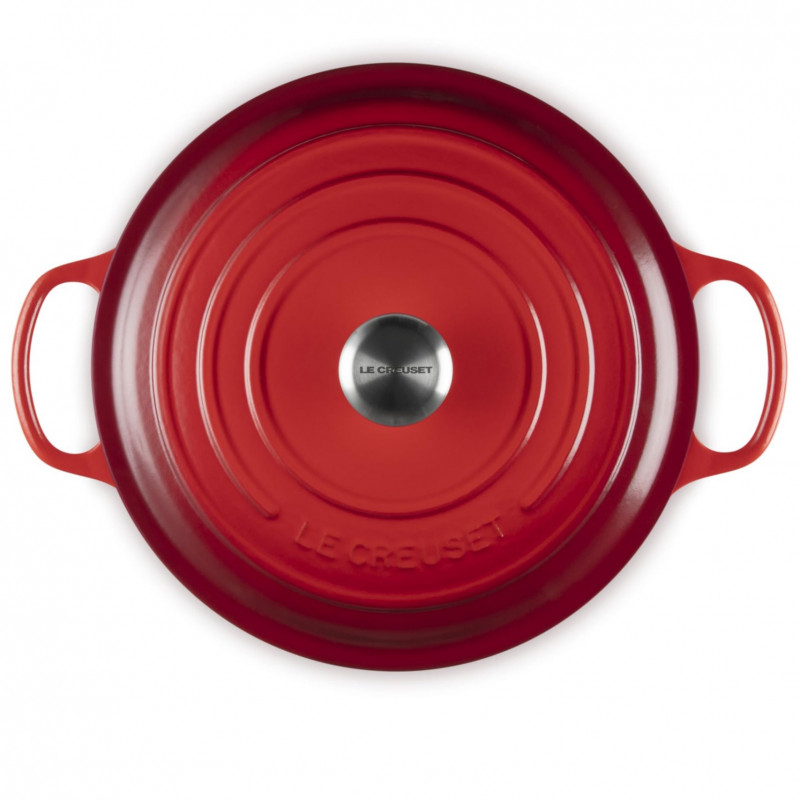 Tigaie din fontă Le Creuset 21179300602430, 30 cm, 6,2 l, Capac etanș pentru păstrarea aromelor, Cuptor până la 260 °C, Inducție, Roșu
