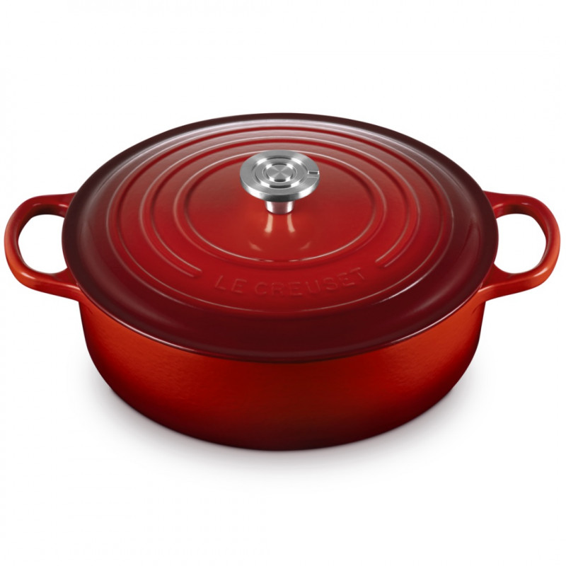 Tigaie din fontă Le Creuset 21179300602430, 30 cm, 6,2 l, Capac etanș pentru păstrarea aromelor, Cuptor până la 260 °C, Inducție, Roșu