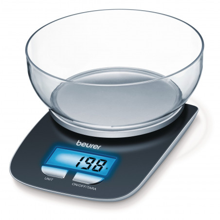 Cantar de bucatarie Beurer BF KS 25 LE, 1,2 l, 3 kg, Afisaj LCD, Functie TARA, Oprire automata, Negru/Argintiu