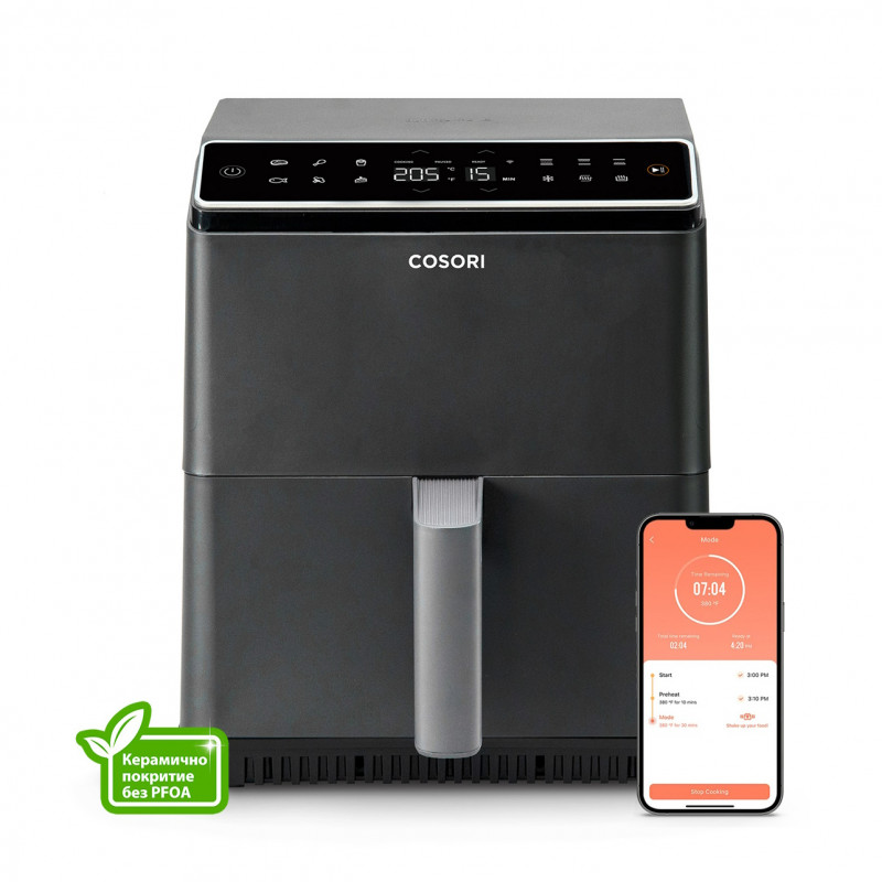 Friteuză cu aer cald Cosori Dual Blaze Pro CAF-P681S, 1700 W, 6,4 l, 12 programe, 360 ThermoIQ, elemente de încălzire duble, acoperire ceramică fără PFAS, negru