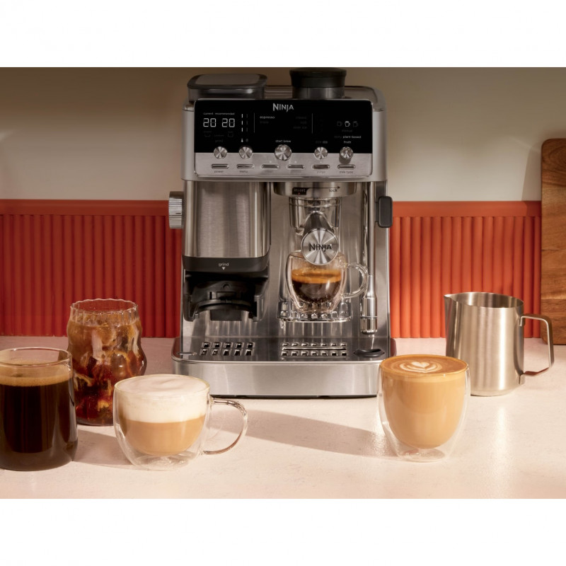 Aparat de cafea 2 în 1 Ninja Luxe Café Mini ES352EU, 1650 W, 9 bar, 250 g, 1,3 l, Barista Assist, 3 setări pentru spumă, 6 tipuri de espresso, oțel inoxidabil