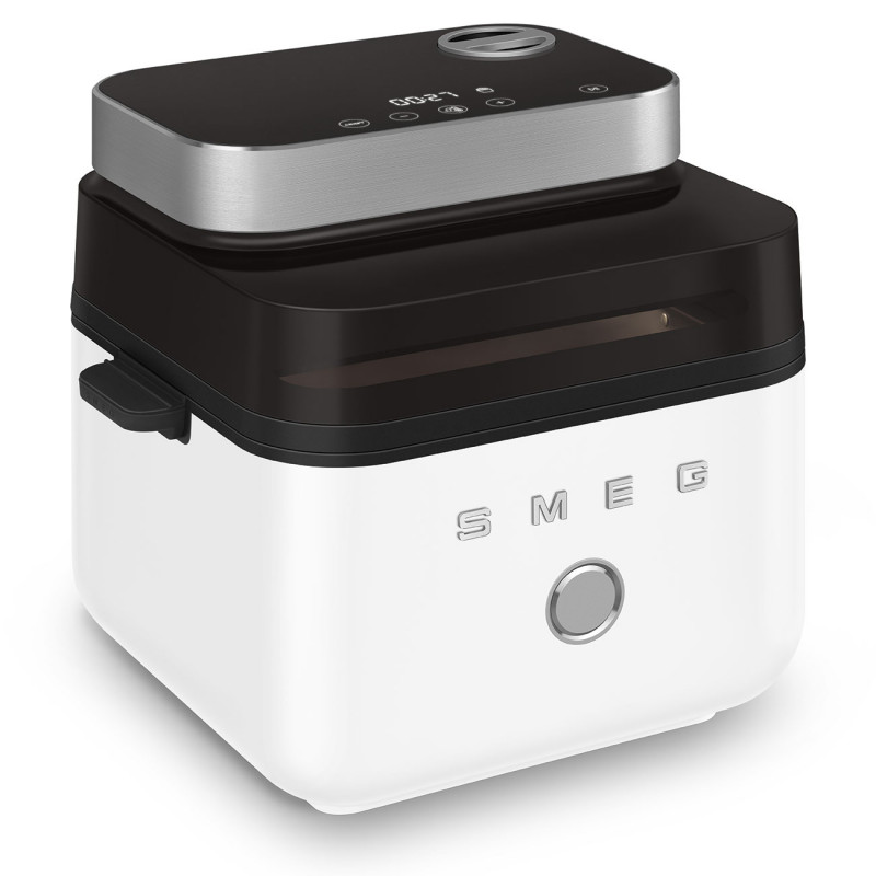 Friteuză cu aer cald Smeg Collezione AFC01WHMAU, 1450 W, 7,3 l, 40-200 °C, 7 programe, mod dublu, comandă tactilă, cronometru, LED, alb
