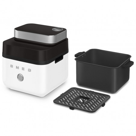 Friteuză cu aer cald Smeg Collezione AFC01WHMAU, 1450 W, 7,3 l, 40-200 °C, 7 programe, mod dublu, comandă tactilă, cronometru, LED, alb
