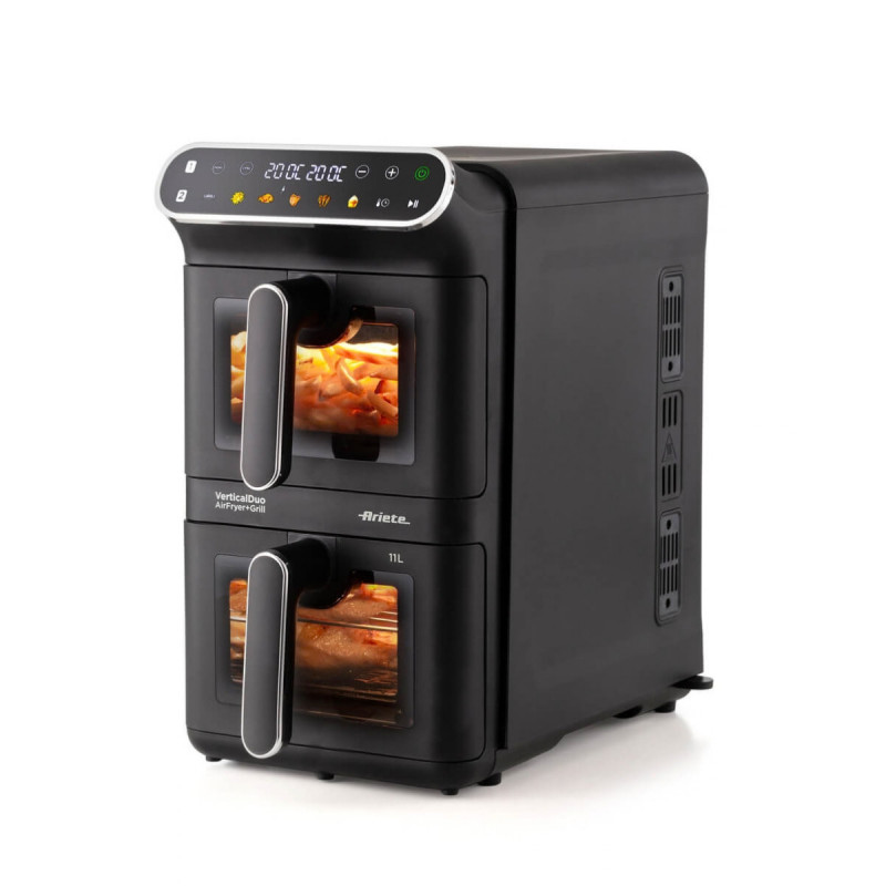 Friteuză cu aer cald Ariete 4640/00, 2460 W, 11 l, 2 coșuri, 6 programe, ecran tactil, negru