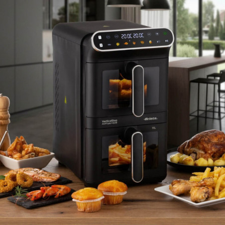 Friteuză cu aer cald Ariete 4640/00, 2460 W, 11 l, 2 coșuri, 6 programe, ecran tactil, negru