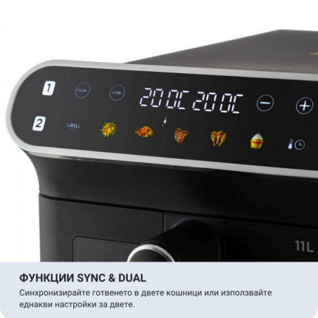 Friteuză cu aer cald Ariete 4640/00, 2460 W, 11 l, 2 coșuri, 6 programe, ecran tactil, negru