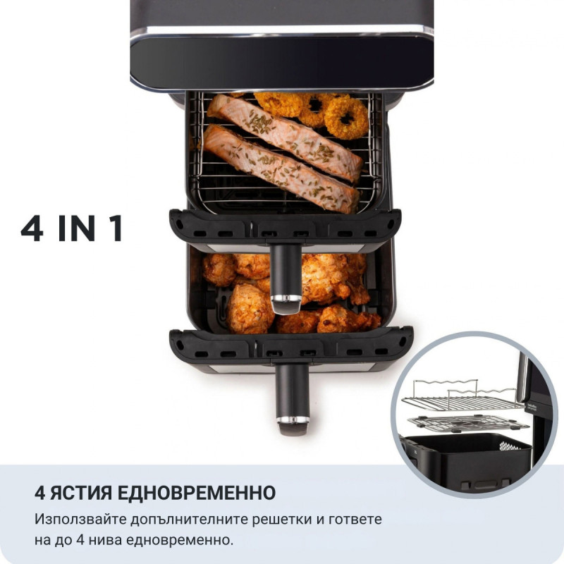 Friteuză cu aer cald Ariete 4640/00, 2460 W, 11 l, 2 coșuri, 6 programe, ecran tactil, negru