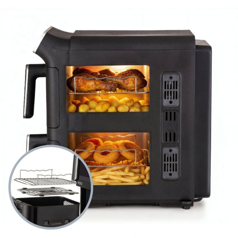 Friteuză cu aer cald Ariete 4640/00, 2460 W, 11 l, 2 coșuri, 6 programe, ecran tactil, negru