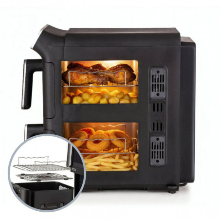 Friteuză cu aer cald Ariete 4640/00, 2460 W, 11 l, 2 coșuri, 6 programe, ecran tactil, negru