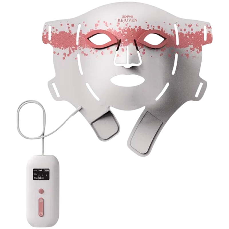Mască LED pentru față RENPHO Artemis Blush PEU-E100B-1, Terapie cu lumină, 5 niveluri de intensitate, Cronometru, Alb/roz