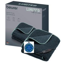 Patura electrica Beurer BF HD 65 Dark Grey LE, 100 W, 180 × 130 cm, 3 trepte de incalzire, Sistem de siguranta, Poliester respirabil, OEKO-TEX®, Spalare la 30°C, Gri inchis/Albastru