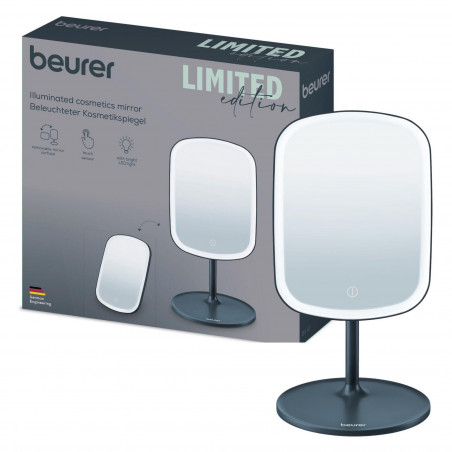 Oglindă cosmetică Beurer BF BS 47 LE, 21 cm, autonomie de 3 ore, 33 de LED-uri, reglare continuă a intensității luminoase, USB-C, gri închis