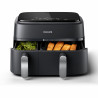 Friteuză dublă cu aer cald Philips NA351/00, 2750 W, 6+3 l, 80-200 °C, 1,5 kg, 8 programe, ecran tactil, copiere și sincronizare, Negru/Argintiu