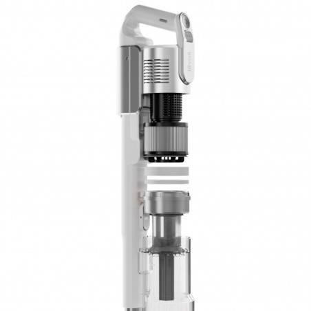 Aspirator vertical Levoit VortexIQ LSV-V221-VEU, 210 W, 0,85 l, 50 min, 3 trepte de putere, lumină verde la peria NeoSight™, filtru HEPA cu 5 trepte, cap rotativ la 180°, alb/argintiu