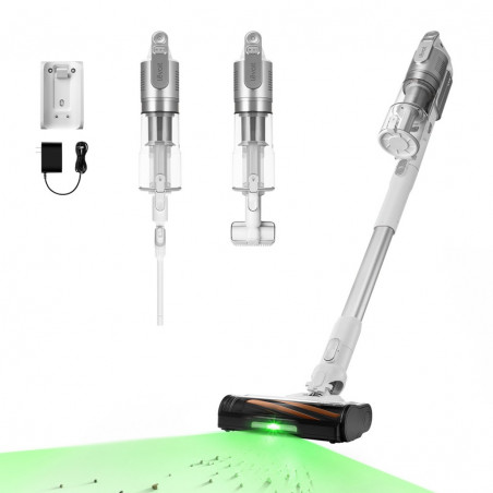Aspirator vertical Levoit VortexIQ LSV-V221-VEU, 210 W, 0,85 l, 50 min, 3 trepte de putere, lumină verde la peria NeoSight™, filtru HEPA cu 5 trepte, cap rotativ la 180°, alb/argintiu