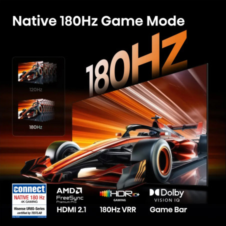 Televizor Hisense 65UR8S, 4K UltraHD 3840 x 2160, 65", Clasa E, Mini-LED, 180 Hz, Acoperire antireflex, Hi-View AI Engine RGB, VIDAA, Negru