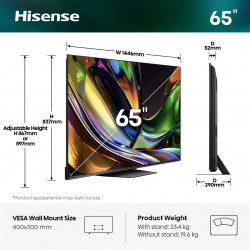 Televizor Hisense 65UR8S, 4K UltraHD 3840 x 2160, 65", Clasa E, Mini-LED, 180 Hz, Acoperire antireflex, Hi-View AI Engine RGB, VIDAA, Negru