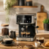 Aparat de espresso pentru cafea măcinată Finlux FEM-1655BS, 1100 W, 20 bar, 1,5 l, ecran tactil, bloc termic, duză de abur, argintiu/negru