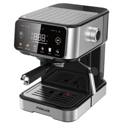 Aparat de espresso pentru cafea măcinată Finlux FEM-1655BS, 1100 W, 20 bar, 1,5 l, ecran tactil, bloc termic, duză de abur, argintiu/negru