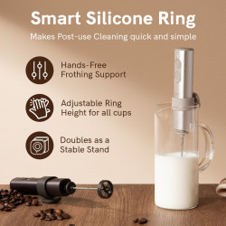 Mixer pentru frappe Outin LattoGo, 2 viteze, MeshWhisk, 1400 mAh, USB Type-C, maro