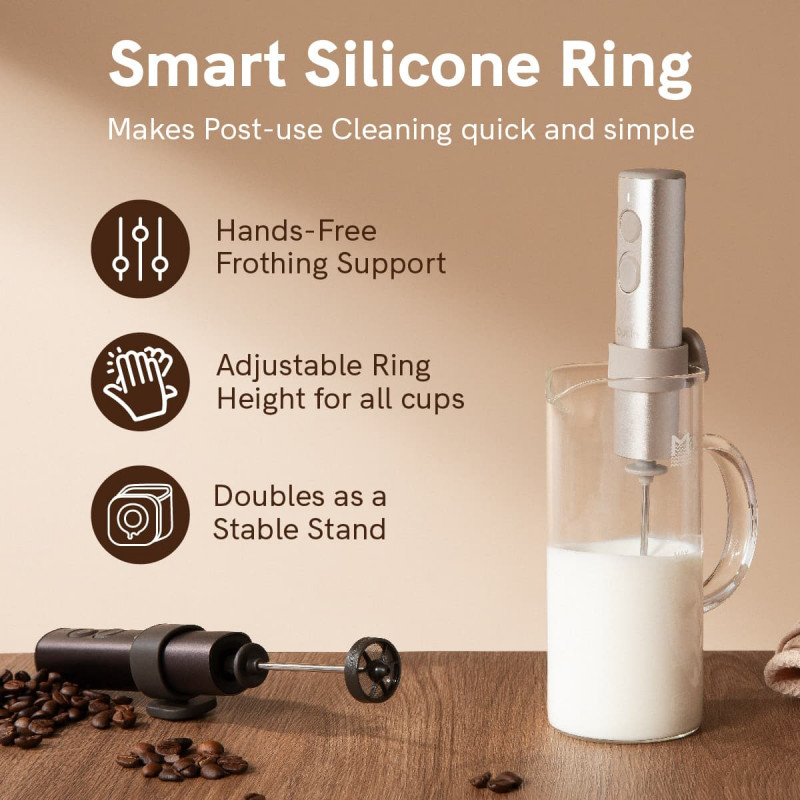 Mixer pentru frappe Outin LattoGo, 2 viteze, MeshWhisk, 1400 mAh, USB Type-C, maro