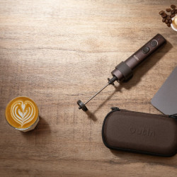 Mixer pentru frappe Outin LattoGo, 2 viteze, MeshWhisk, 1400 mAh, USB Type-C, maro