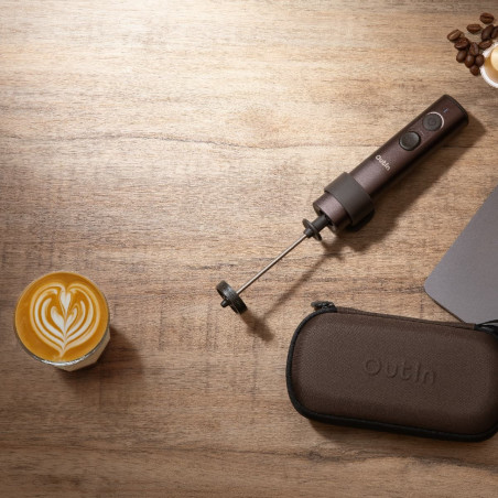 Mixer pentru frappe Outin LattoGo, 2 viteze, MeshWhisk, 1400 mAh, USB Type-C, maro
