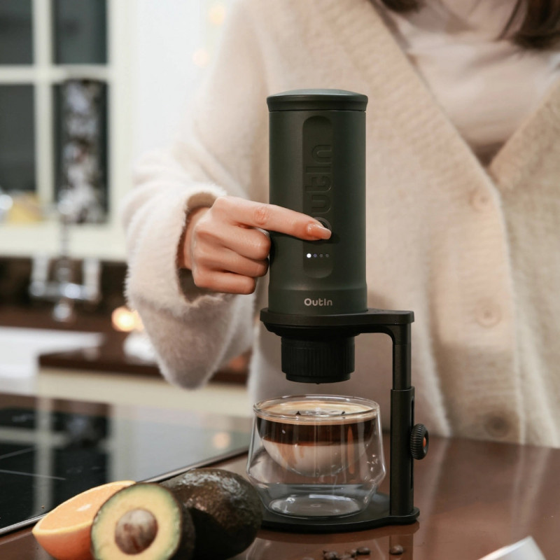 Suport universal reglabil pentru cafea OutIn OT-STD-02, compatibil cu OutIn Nano, înălțime reglabilă, oțel inoxidabil, negru
