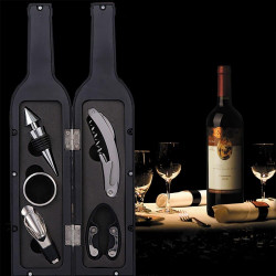 Set pentru vin Bohman BH-WO-01, 5 piese, Tirbuson, Antipicurator, Dop, Negru